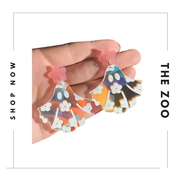 Iridescent Ghost Earrings with Flowers - Picture 1 of 1